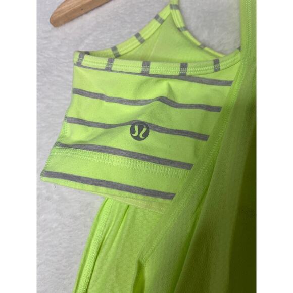 Lululemon No Limits Tank Neon Yellow Shelf Bra Top Striped Activewear Yoga sz 4 - Picture 4 of 6